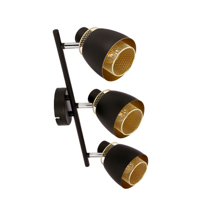 Bande de plafonnier Aleksandria 3x40w noir + abat-jour doré