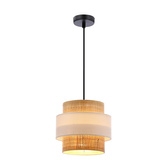 Suspension en rotin E27 blanc + abat-jour crème