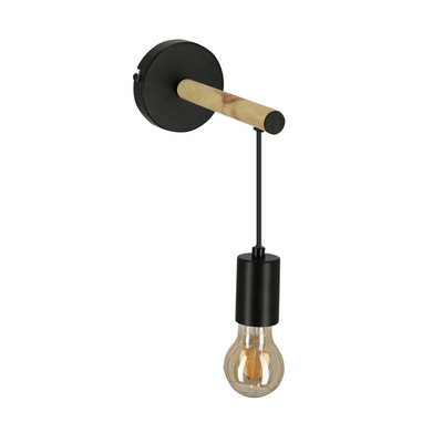 Lampa kinkiet pojedynczy czarny + drewno Izzy 21-75406