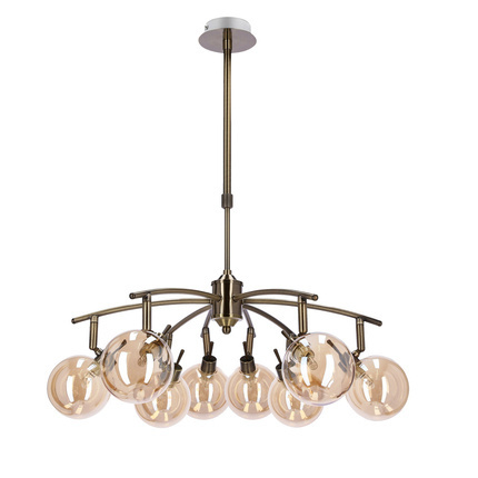 Lampa suspendata Lentini patinata 8x40w g9 cu abajur chihlimbar