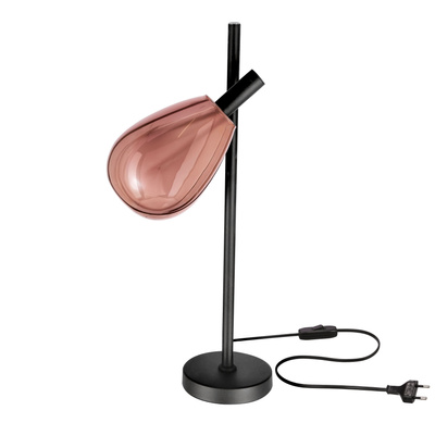 Lampa de noapte Denso 26 negru abajur de sticla cupru pentru citit