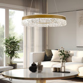 Hanging lamp FROZI in glamour style gold shade with crystals elegant and modern LED living room lighting