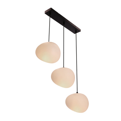 Lampa wisząca STONES w stylu Japandi - podłużna z akrylowymi kloszami 20 cm w kształcie kamienia - minimalistyczna lampa nad stół 3x E27
