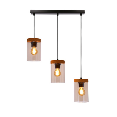 Lampa suspendata Wels 3X40 negru + abajur lemn afumat 33-22004