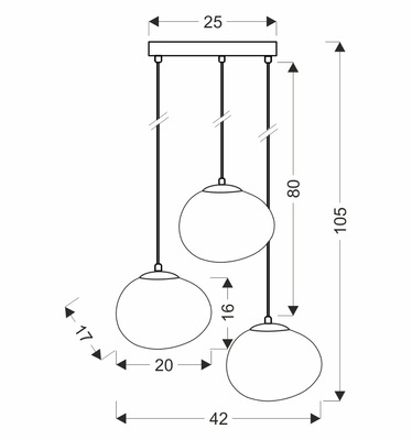 STONES pendant lamp black 20cm 3x40W E27 shade white 33-35172