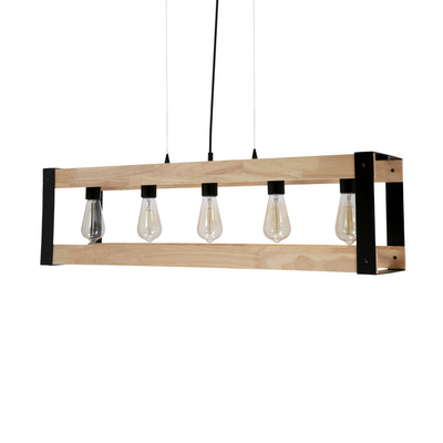 Hängelampe aus schwarzem Metall + Holz 5x40W E27 Varna 35-79282