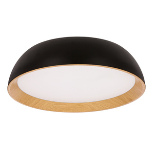 Plafon LED Calabria kwadratowy do salonu 40 cm czarny z drewnem akrylowy