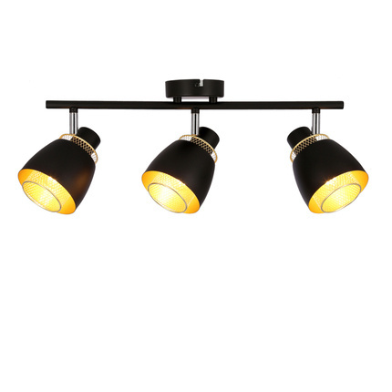Bande de plafonnier Aleksandria 3x40w noir + abat-jour doré
