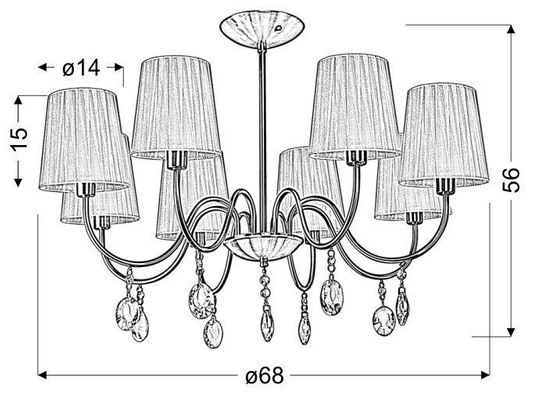 Hanging lamp chrome / black with crystals 8x40W Sorento Candellux 38-38067