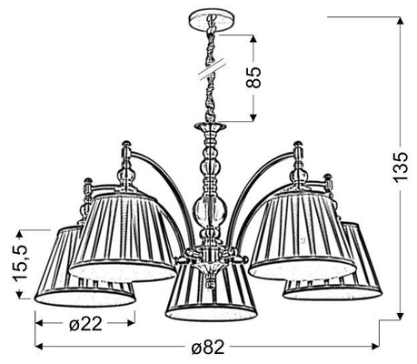 Hanging lamp patina adjustable chain 5x40W E14 Austin Candellux 35-13859