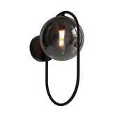 Wall sconce CORDEL in dark japandi style black ring with graphite ball shade modern LED G9 bedroom wall light
