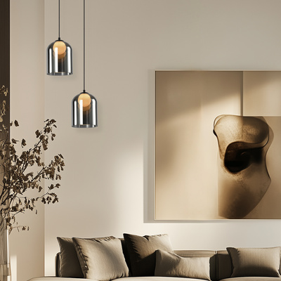 Pendant lamp KLEA glass with graphite and milky shade modern lamp over dining table for living room G9 LED