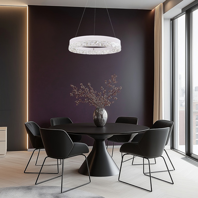 Lampa wisząca FROZI w stylu glamour – biały klosz z kryształkami – eleganckie i nowoczesne oświetlenie salonu LED