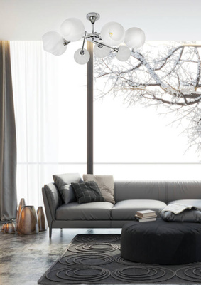 Lampa sufitowa chromowa klosz biały 8x40W Raul Candellux 38-72290