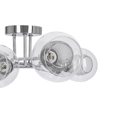 Plafoniera cromată cu abajur de sticlă și coș 6x40W Dixi Candellux 36-61362