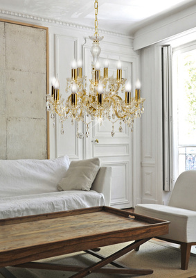 Hanging lamp gold chandelier 12xE14 Maria Teresa 30-94608