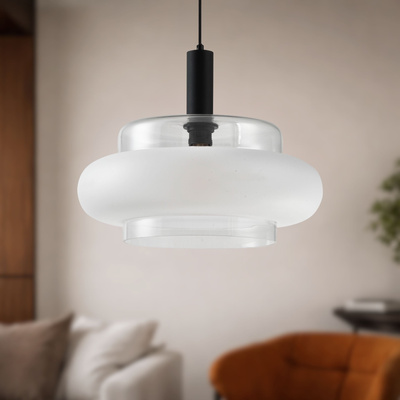 Pendant lamp Brizi glass black with smoked shade for dining room over table