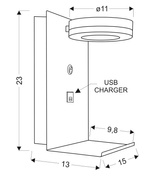 White LED wall lamp with a phone shelf USB charger Compact Candellux 21-76052