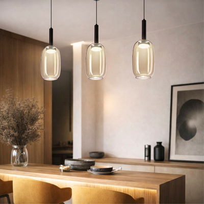 Suspension Bueno verre abat jour ambre simple GX53