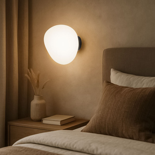 Wall sconce STONES inspired by stone white acrylic shade 20 cm japandi style stylish bedroom sconce E27