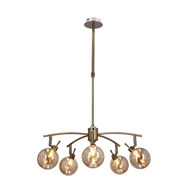 Suspension Lentini patine 5x40w g9 avec abat-jour ambre