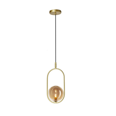 Pendant lamp CORDEL vintage gold brass with amber globe shade elegant lighting for living room and bathroom 1x G9 LED
