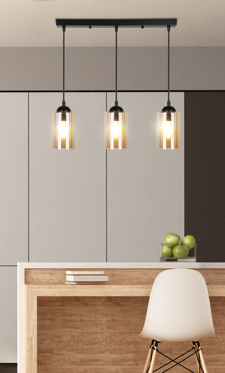 Hanging lamp black / brown strip 3xE27 Bistro 33-00545
