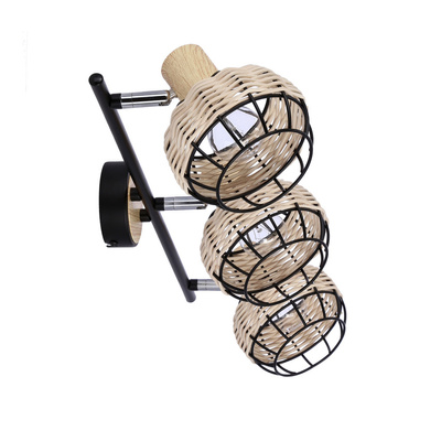 Plafoniera Tajga neagra + banda lemn 3x40w e14 negru + abajur lemn