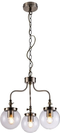Lustre classique dans la couleur d'une patine digne et noble avec des abat-jour en verre sphérique transparent Candellux Ballet 33-70869