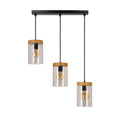 Wels hanging lamp 3X40 black + wooden smoked shade 33-22004