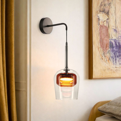 Wall light Glaxi glass shade transparent and brown for bedroom 1xGX53