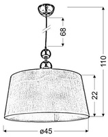 Chrome hanging lamp with a white fabric shade Clara Candellux 31-21601