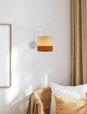 Bianco white wall lamp 1x40w e27 white + walnut lampshade