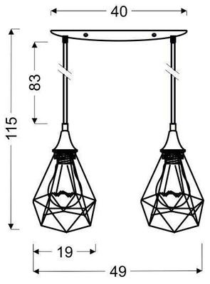 Black wire hanging ceiling lamp 2x60W Graf Candellux 32-62895