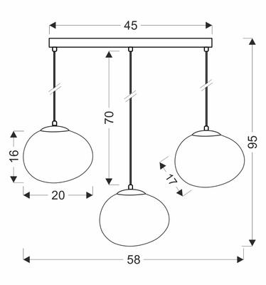 STONES pendant lamp black 20cm 3x40W E27 shade white 33-35158