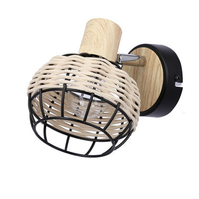 Tajga lampe noir + applique bois 1x40w e14 noir + abat-jour bois