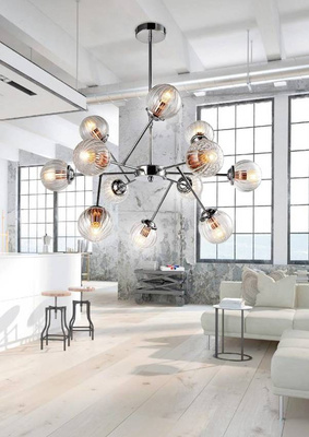 Plafonnier suspendu chrome avec abat-jour en verre 12x40W Best Candellux 30-64806