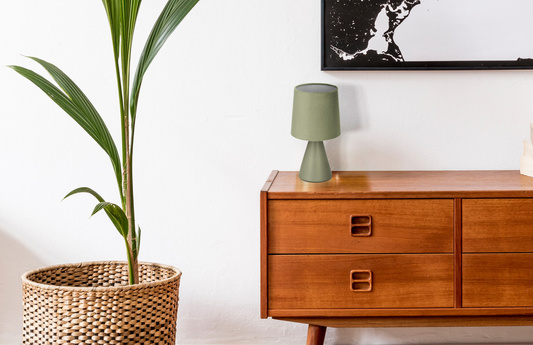 SATTI lampka stołowa szarozielona ceramiczna z abażurem E14 1x40W elegancka dekoracyjna do salonu sypialni gabinetu klasyczny styl