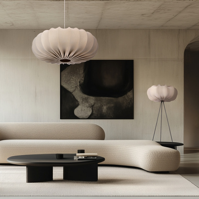 Lampa wisząca CAFEE' skandynawska z abażurem beżowym frappe 66 cm - nowoczesne oświetlenie sufitowe do salonu i jadalni E27