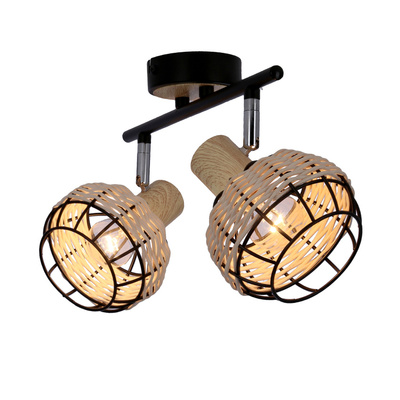 Plafoniera Tajga neagra + banda lemn 2x40w e14 negru + abajur lemn
