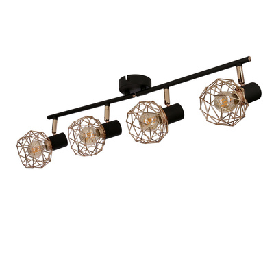 Plafonnier applique bande abat-jour cuivre noir 4x40W E14 Acrobat 94-22226