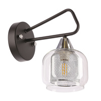 GATO lampa kinkiet czarny 1x40W E14 klosz szklany bezbarwny+chromowy