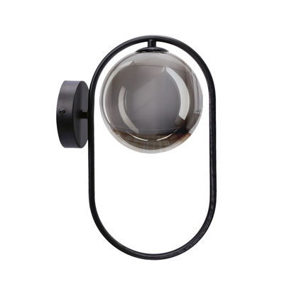 Wall sconce CORDEL in dark japandi style black ring with graphite ball shade modern LED G9 bedroom wall light