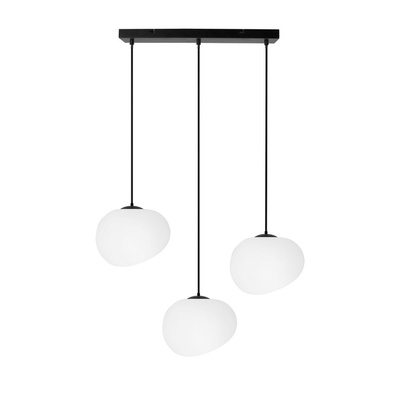 Lampa wisząca STONES w stylu Japandi - podłużna z akrylowymi kloszami 20 cm w kształcie kamienia - minimalistyczna lampa nad stół 3x E27