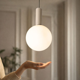 Pendant lamp Testa beige glass ball with white shade 1x10W G9