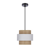 Lampa suspendata din ratan E27 alb + abajur crem