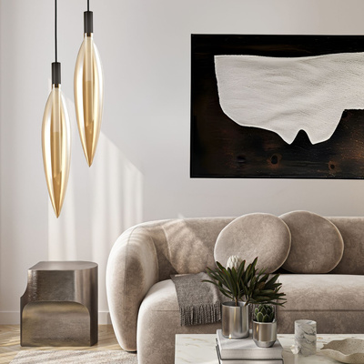 Lampa wisząca Nordic szklana tuba do salonu klosz bursztynowy pojedyncza