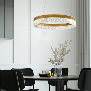 Hanging lamp FROZI in glamour style gold shade with crystals elegant and modern LED living room lighting