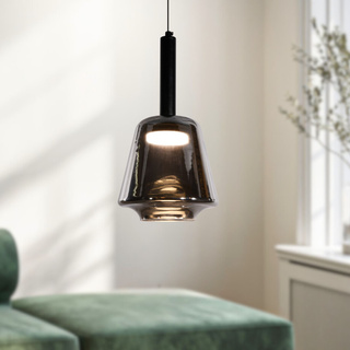 Suspension Bueno en verre noir avec abat jour fumé pour salon