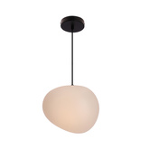 Lampa wisząca STONES 25 cm w stylu Japandi - z białym akrylowym kloszem inspirowanym kamieniem - minimalistyczne oświetlenie sufitowe do salonu E27